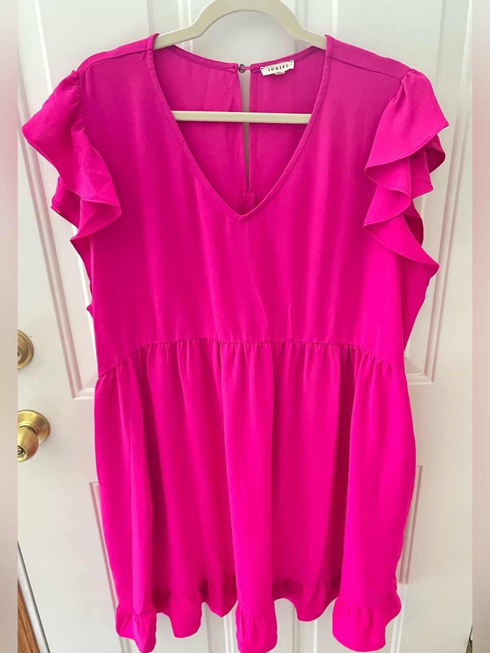 Jodifl Hot Pink Babydoll Dress | 2X Plus Size Ruffle Sleeve Swing Dress